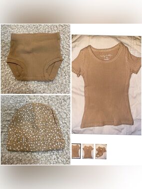 Ribbed Baby Tee & Bloomers Set in Camel